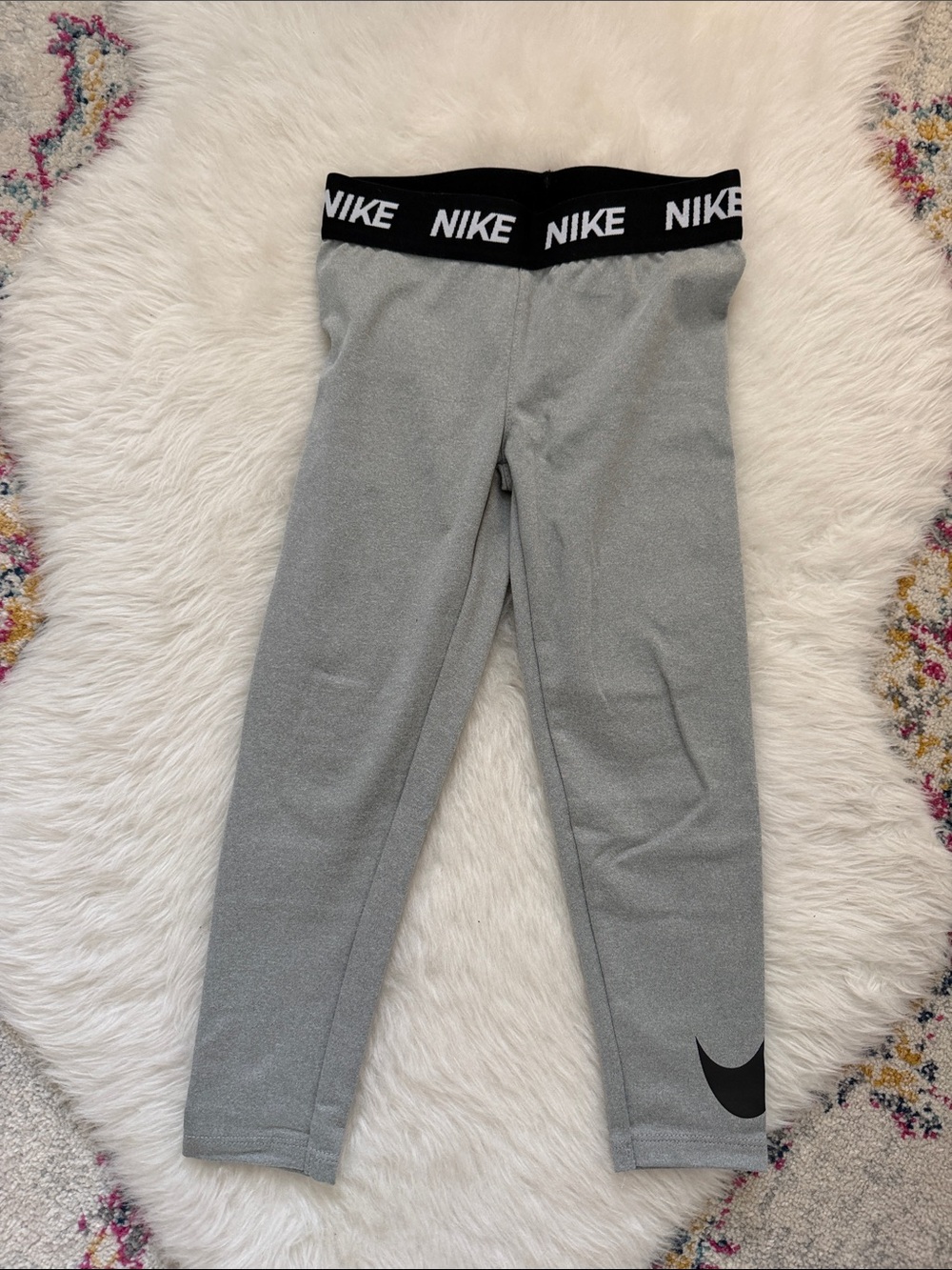 Nike Gray Kids' Leggings with Black Branded Waistband